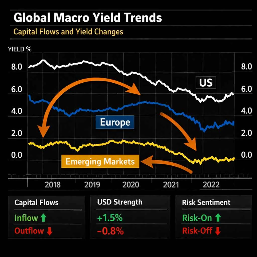 Comparison of US and global sovereign bond yields and capital flow impact