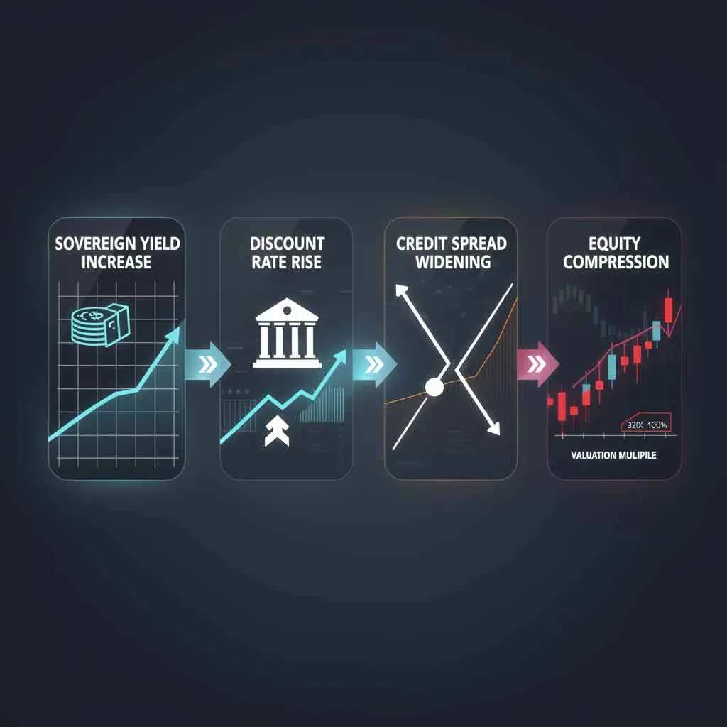 Rate shock transmission from sovereign yields to equity valuation compression