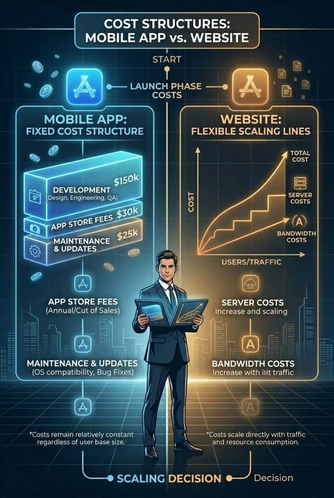Mobile app vs website cost and ROI structure