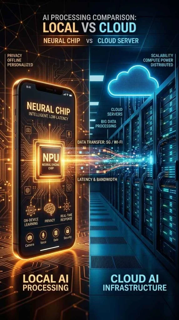 Comparison of on-device AI autocorrect versus cloud-based prediction
