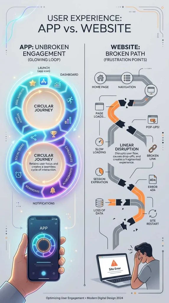 Lifetime value loop comparison between app and website