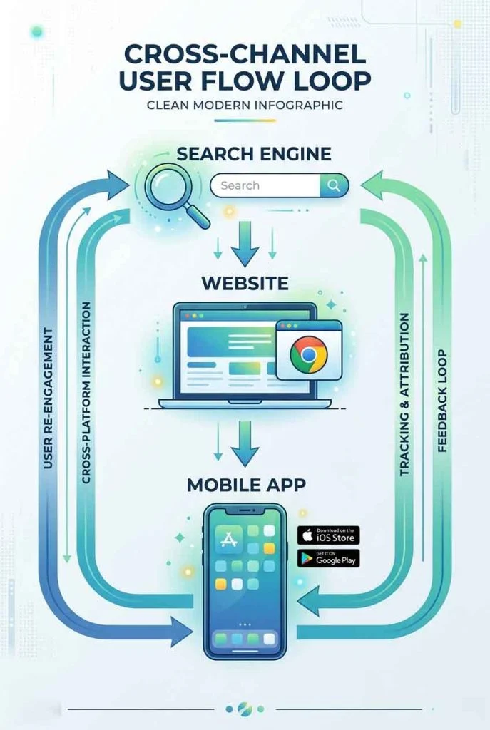 Mobile app and website system flow diagram