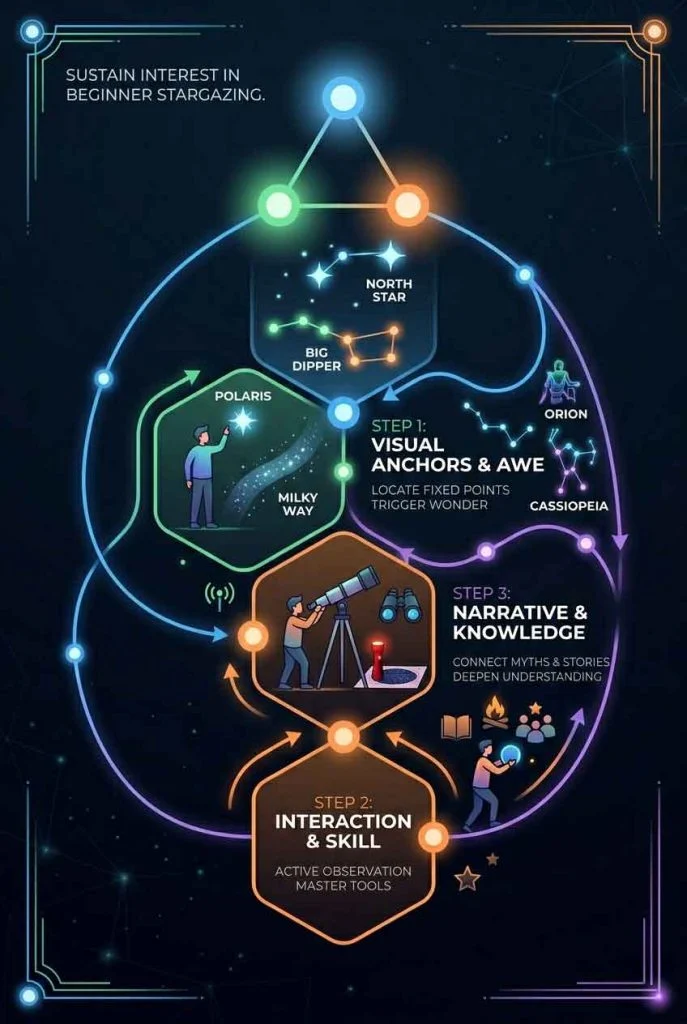 diagram showing visual anchor interaction and narrative loop for stargazing