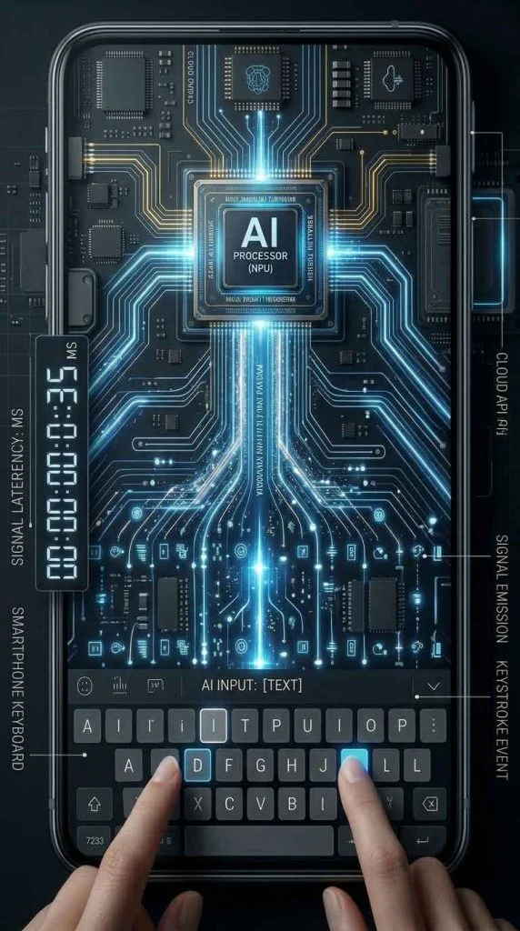 Visualization of real-time AI typing prediction latency inside smartphone processor