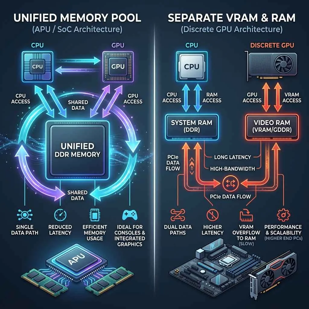 Unified memory vs dedicated VRAM console vs PC