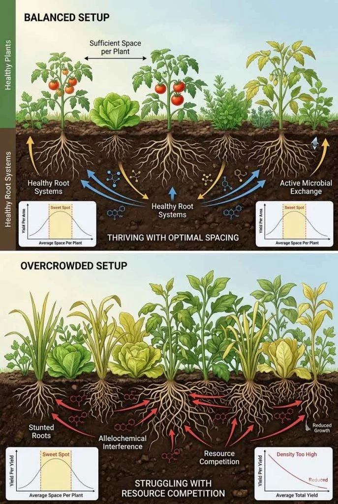 comparison showing plant competition patterns and growth differences