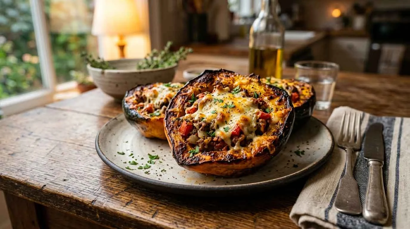 Stuffed Acorn Squash With Beef and TomatoesReviewed by Hannah Monroe - Food Editor Stuffed Acorn Squash With Beef and TomatoesReviewed by Hannah Monroe - Food Editor