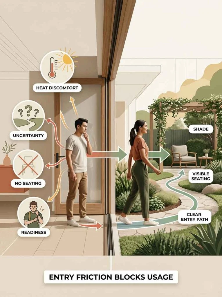 Flow diagram showing decision steps that prevent people from entering a backyard