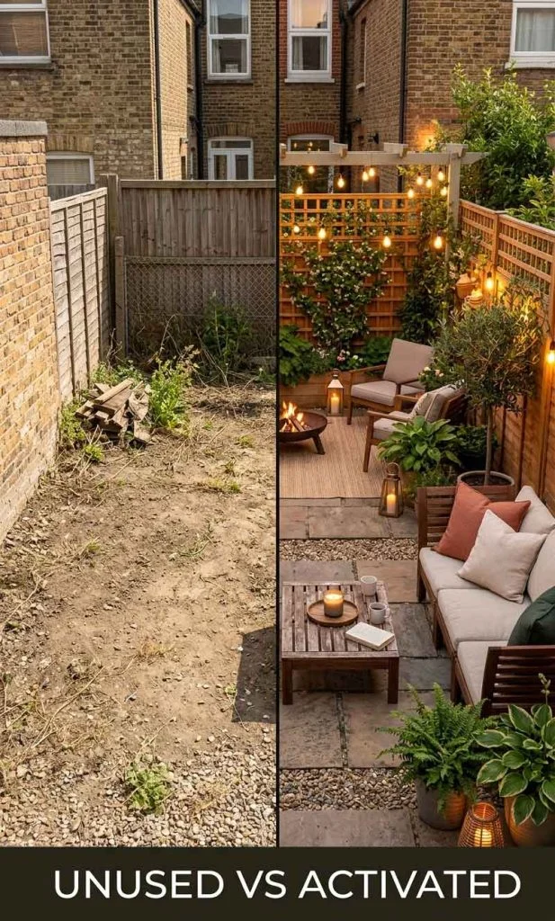 Comparison between unused backyard and fully activated daily-use backyard