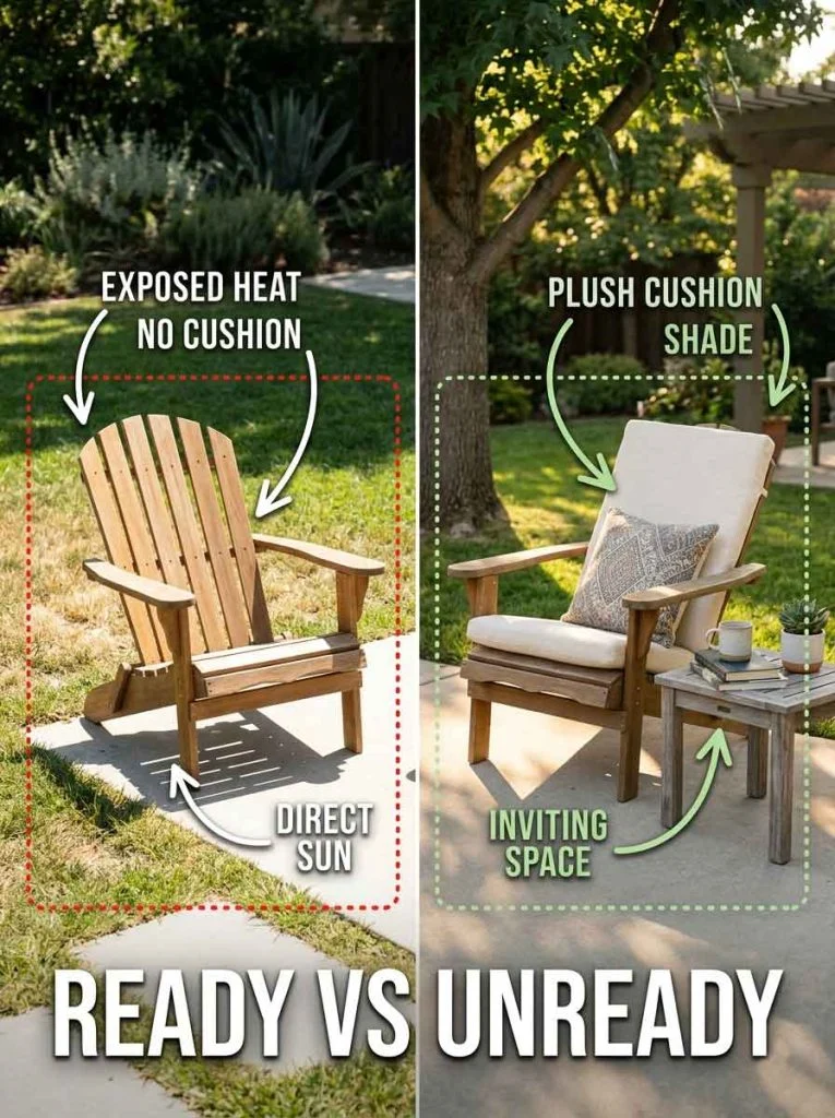 Comparison between prepared seating with cushions and empty seating without comfort