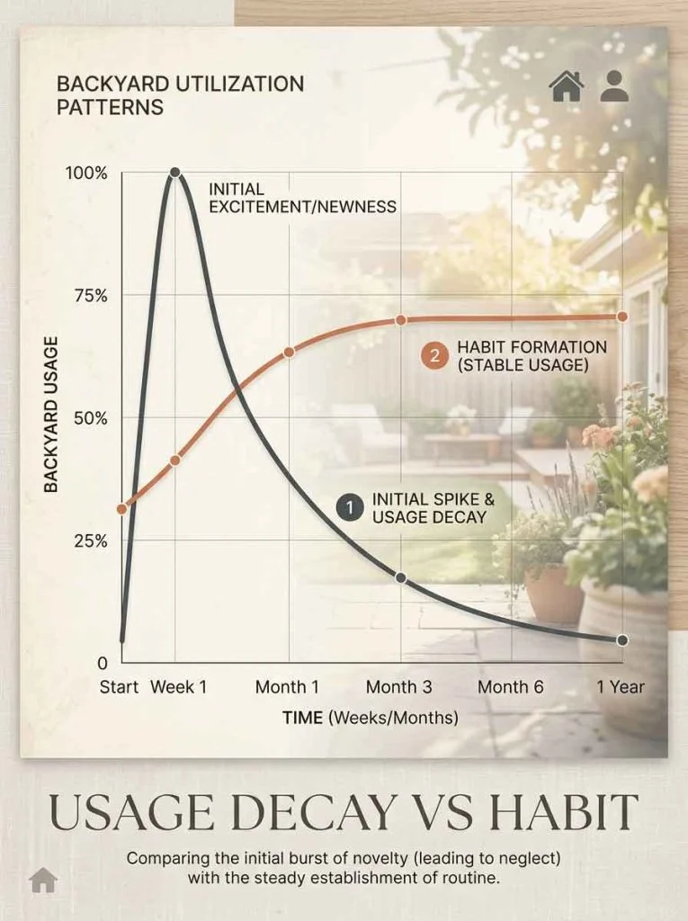 Graph showing backyard usage declining over time after initial setup