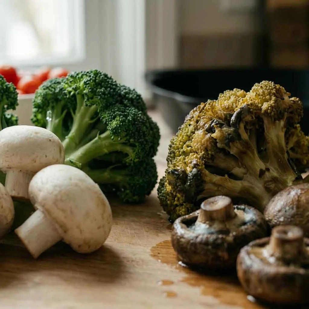 Close-up of food becoming soft before visible mold appears