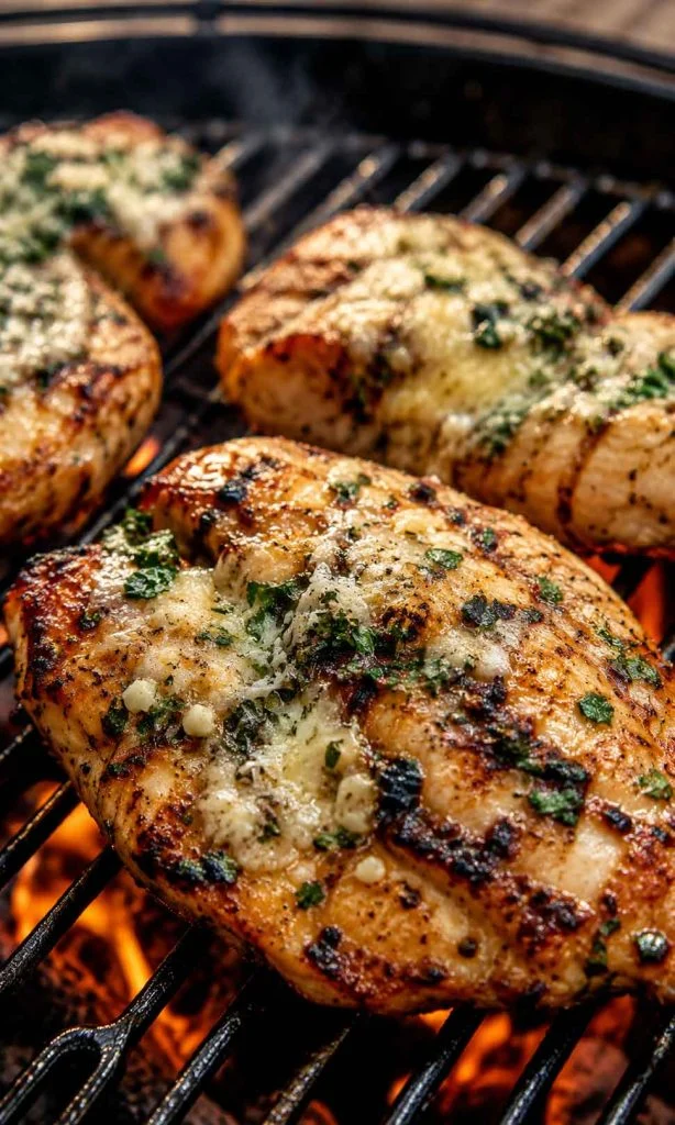 Garlic parmesan grilled chicken with creamy roasted coating
