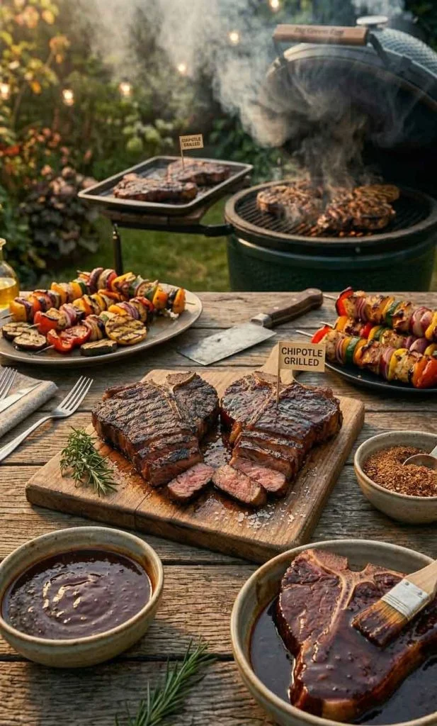Chipotle marinated grilled beef with smoky dark crust