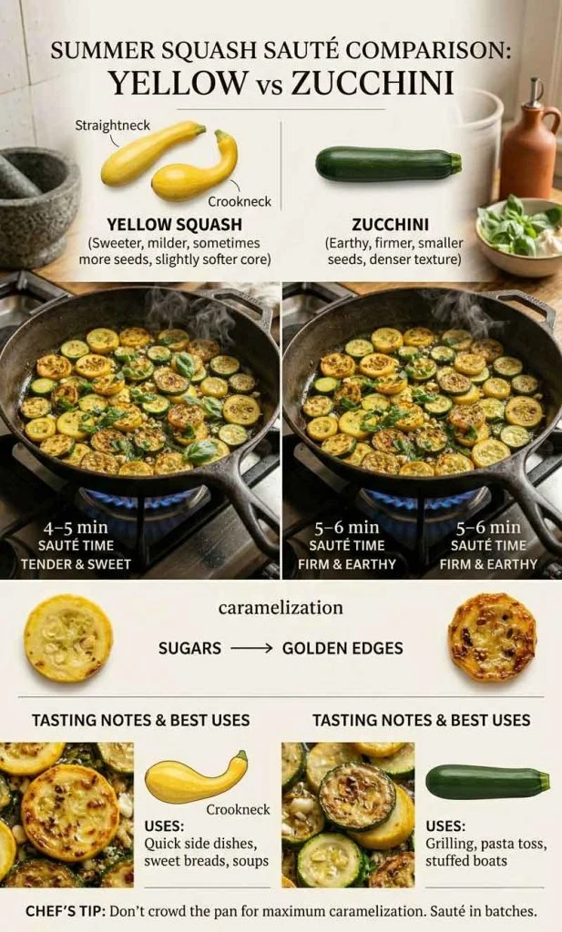 Yellow squash and zucchini comparison for sauté cooking