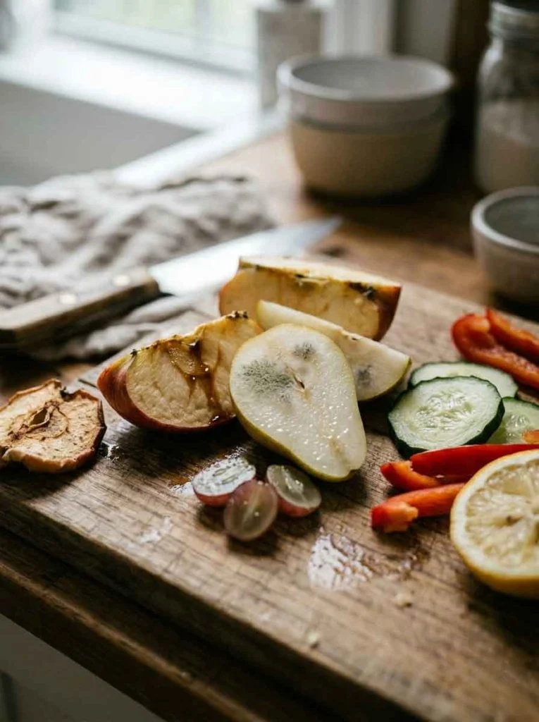 Early spoilage beginning on food surfaces before full rot