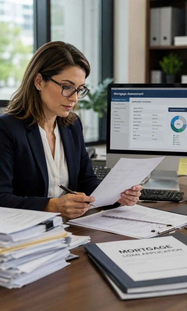 Mortgage underwriter evaluating loan application