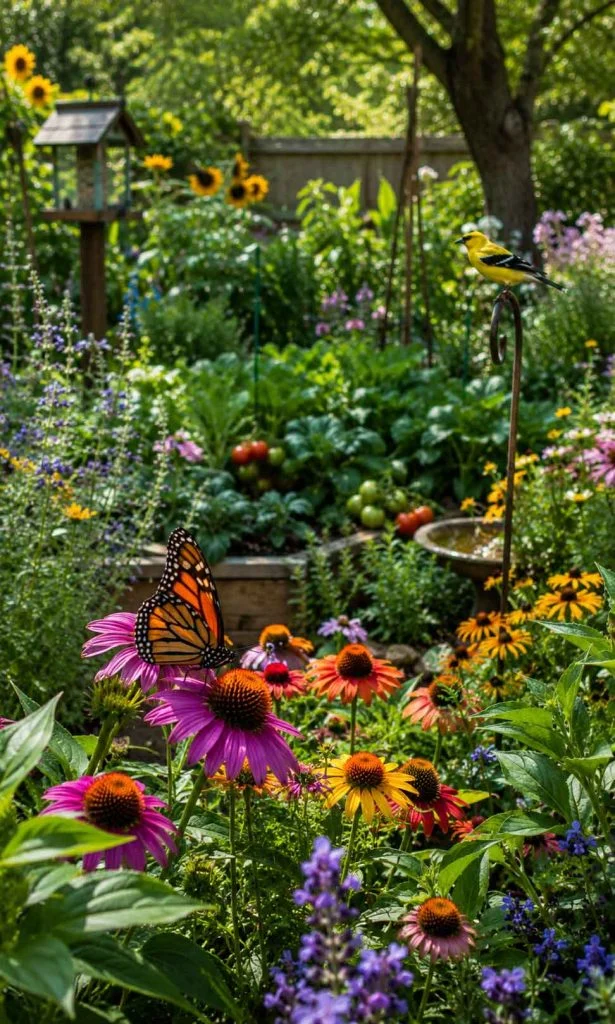 mature biodiverse home garden supporting pollinators birds and healthy ecosystems