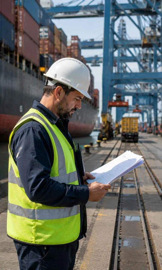Shipping terminal supervisor performing operational site walkthrough