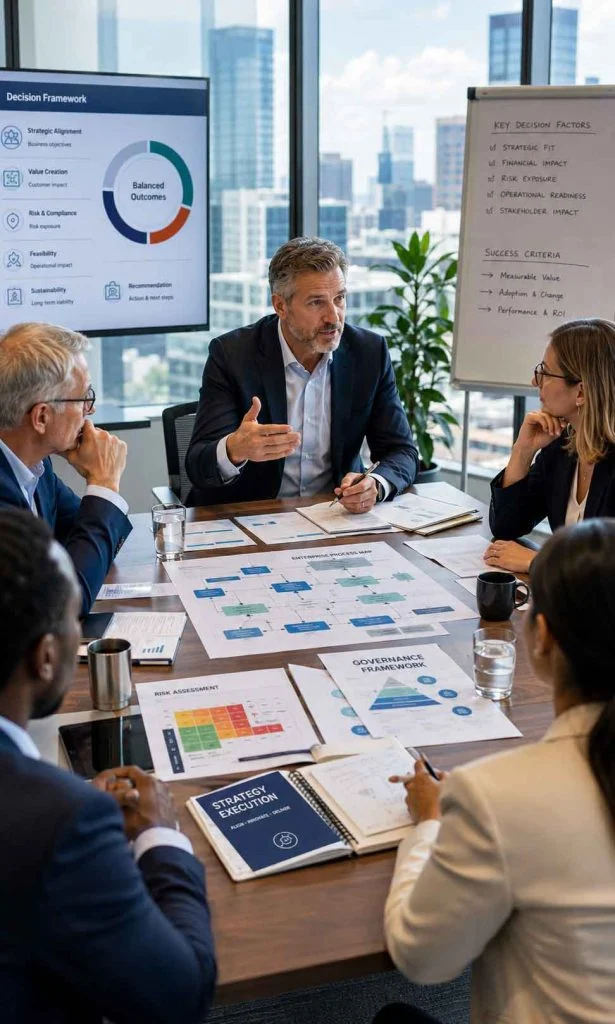 Enterprise leaders evaluating AI suitability using governance and decision frameworks