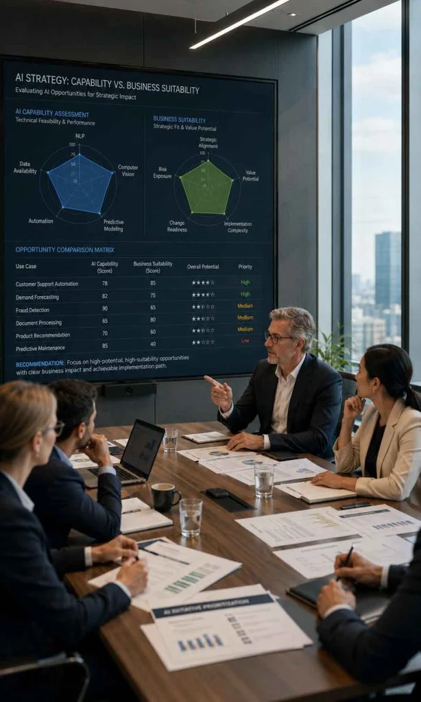 Enterprise comparison between AI capability and AI suitability