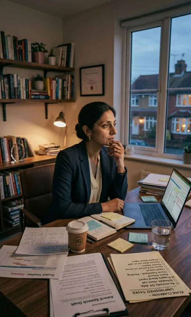 Person overwhelmed by negative thinking patterns and self-critical thoughts