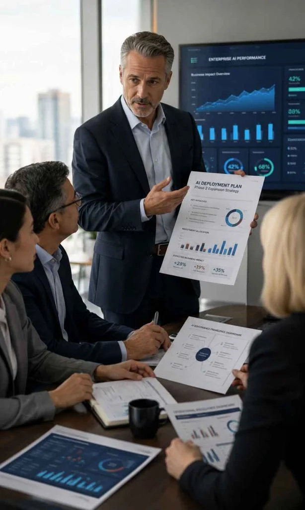 Enterprise executives reviewing expanding AI deployment risks across multiple business functions
