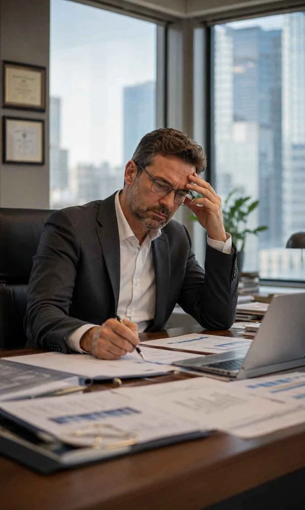 Professional trapped in a repeating cycle of pressure achievement and self-criticism