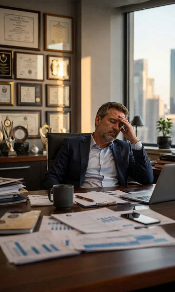 Successful professional experiencing stress despite high achievement