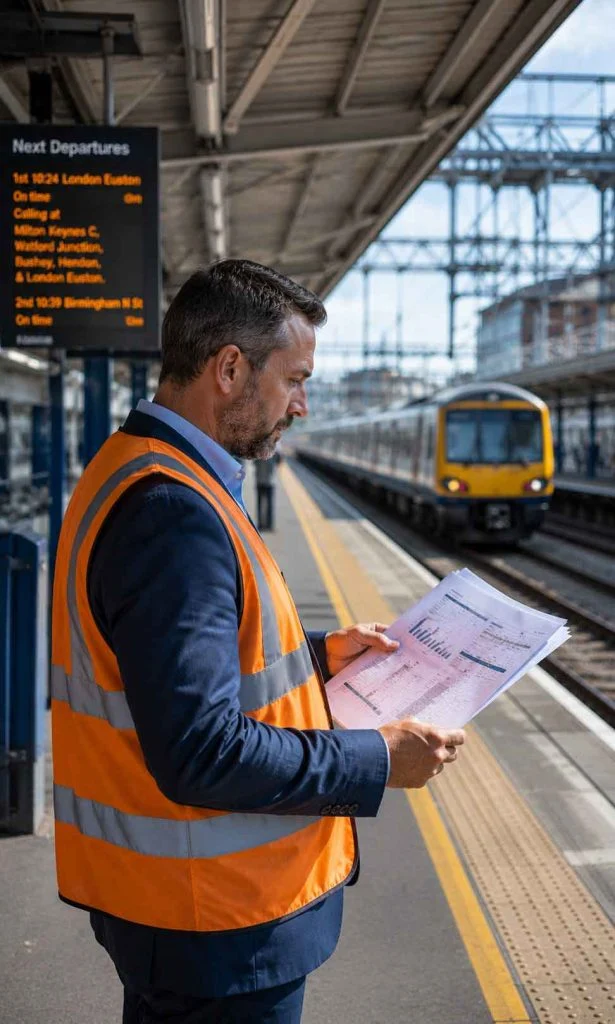Transportation strategist reviewing operational reliability and risk indicators