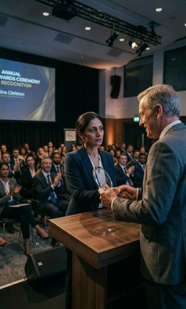 Professional receiving recognition but struggling to internalize achievement