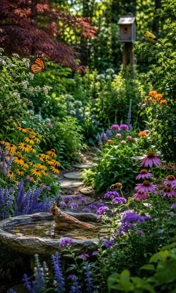 mature biodiverse garden filled with wildlife pollinators and healthy planting