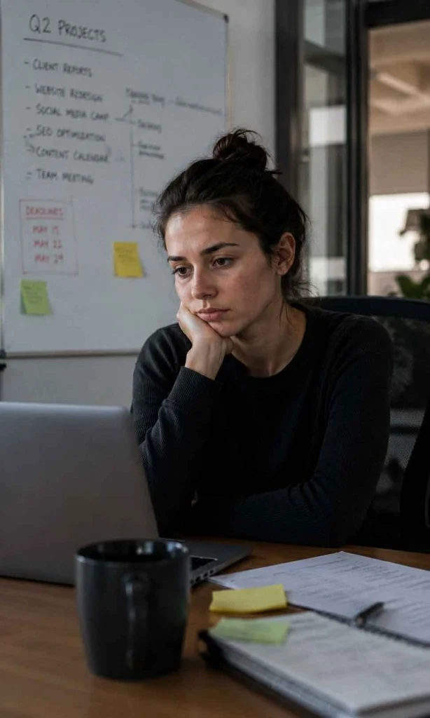 Professional experiencing emotional exhaustion while comparing burnout and chronic depression