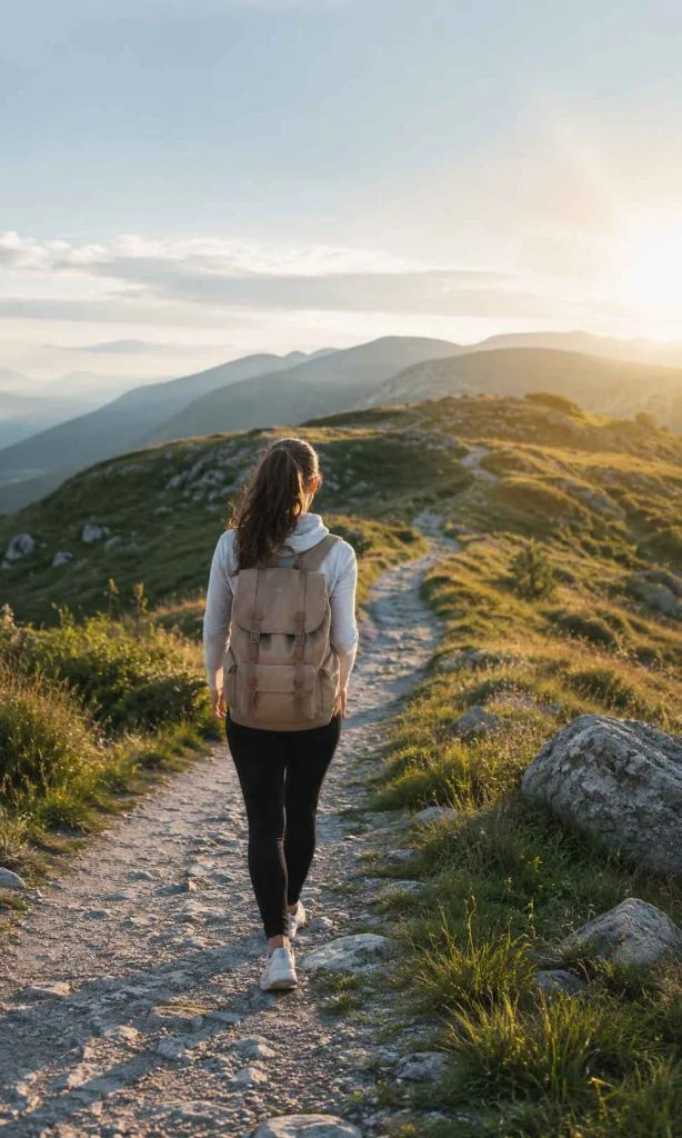 Individual walking outdoors after gradual emotional recovery and personal growth