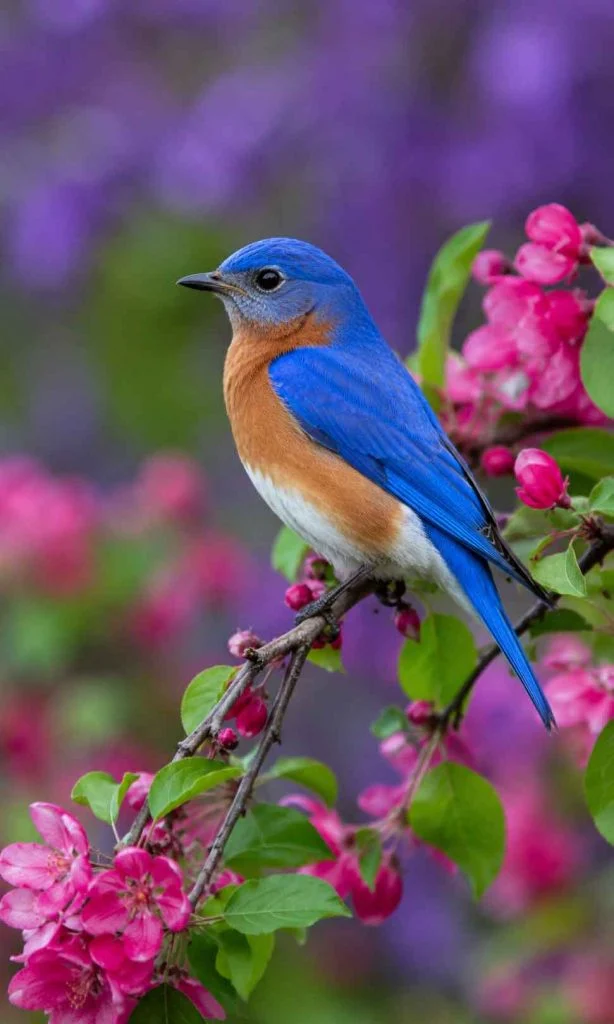 small songbird perched among flowering plants in a wildlife-friendly garden