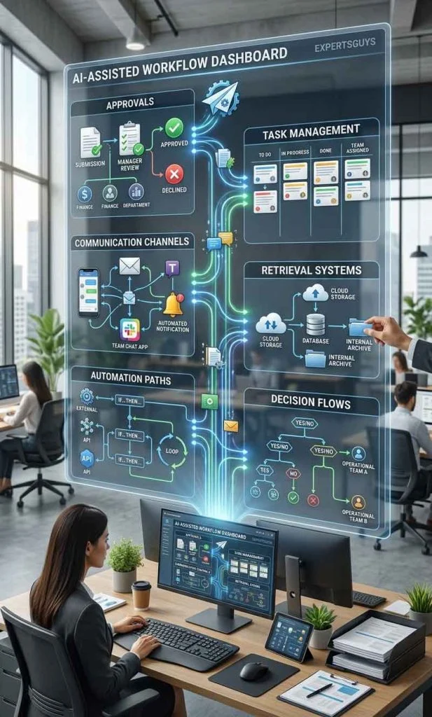 AI workflow automation system moving information between departments and operational processes