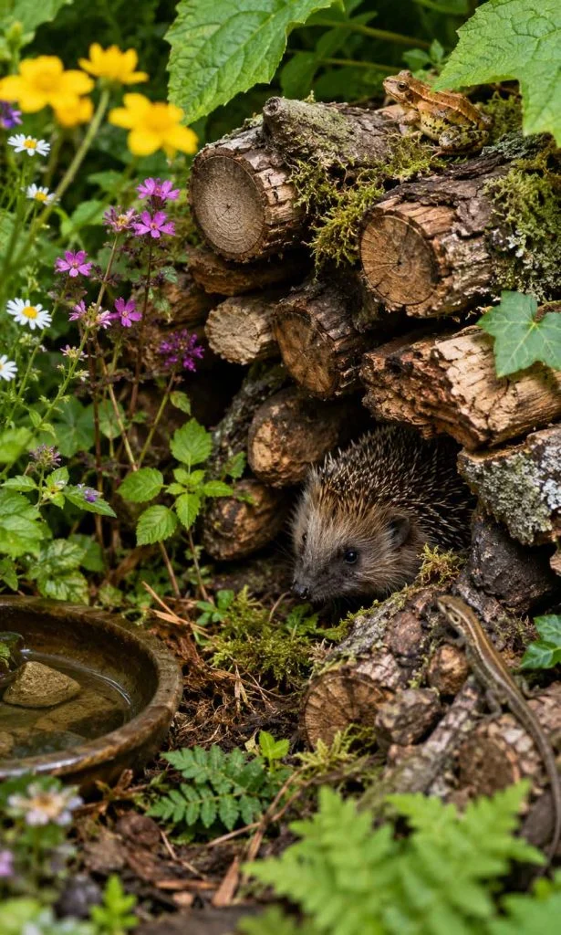 natural wildlife shelter area in a residential garden