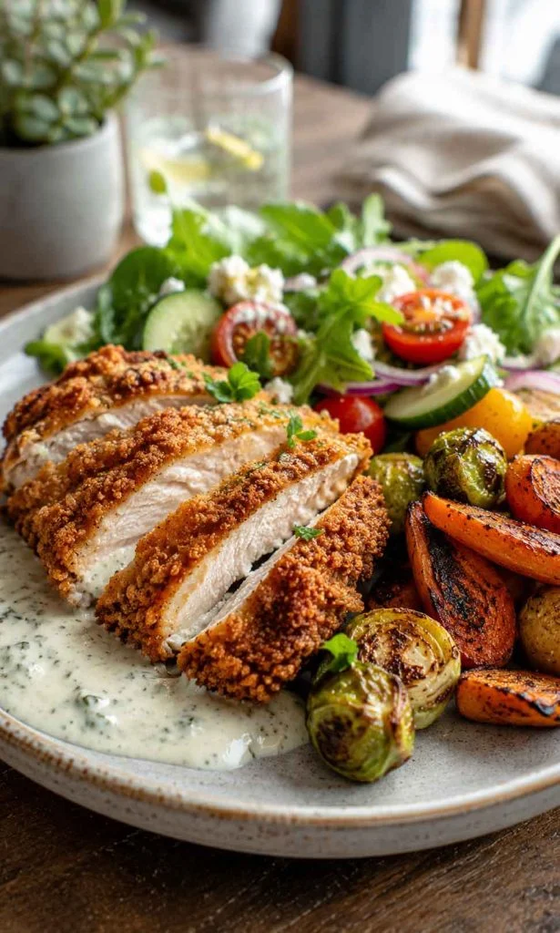 Balanced meal with crispy tender creamy and fresh textures