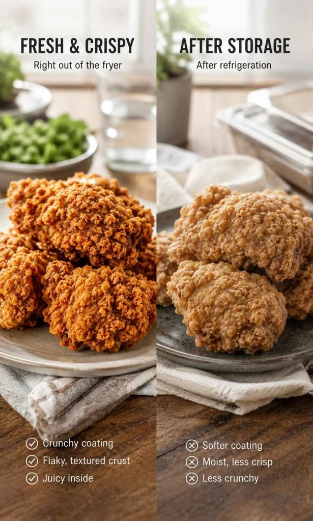 Fresh crispy food compared with softened food after storage