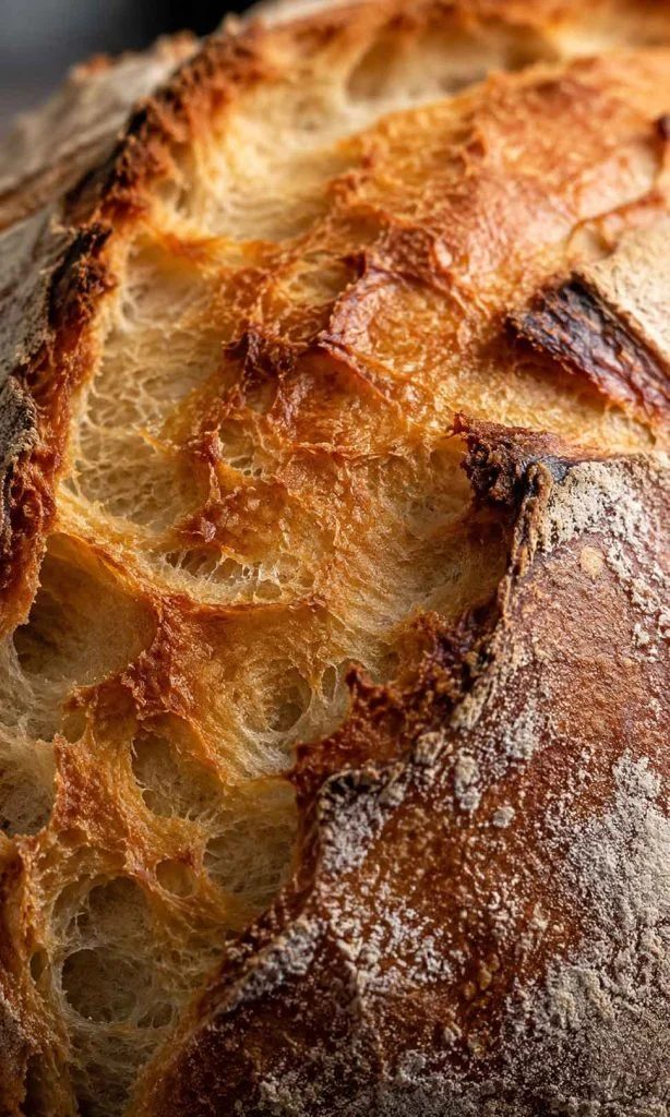 Close-up of crispy bread crust showing brittle surface texture
