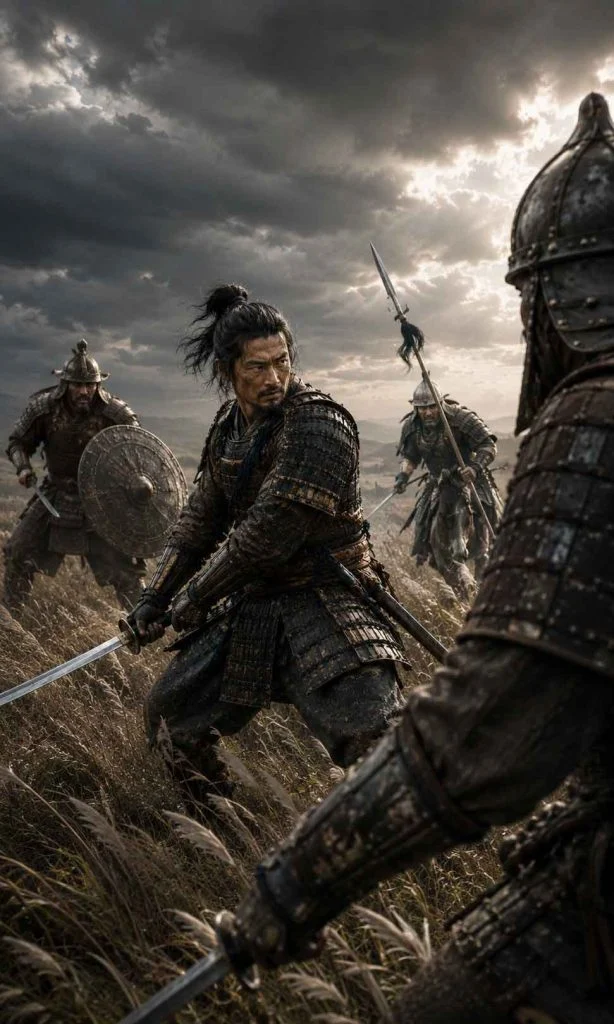 Samurai changing sword stance while facing different enemy weapon types