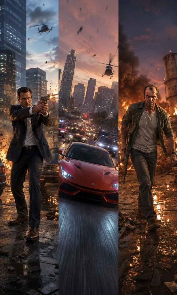 Illustration showing the unique abilities of the three GTA 5 protagonists