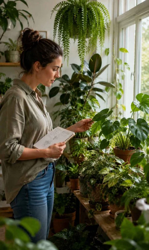 Healthy indoor houseplants growing in bright morning light