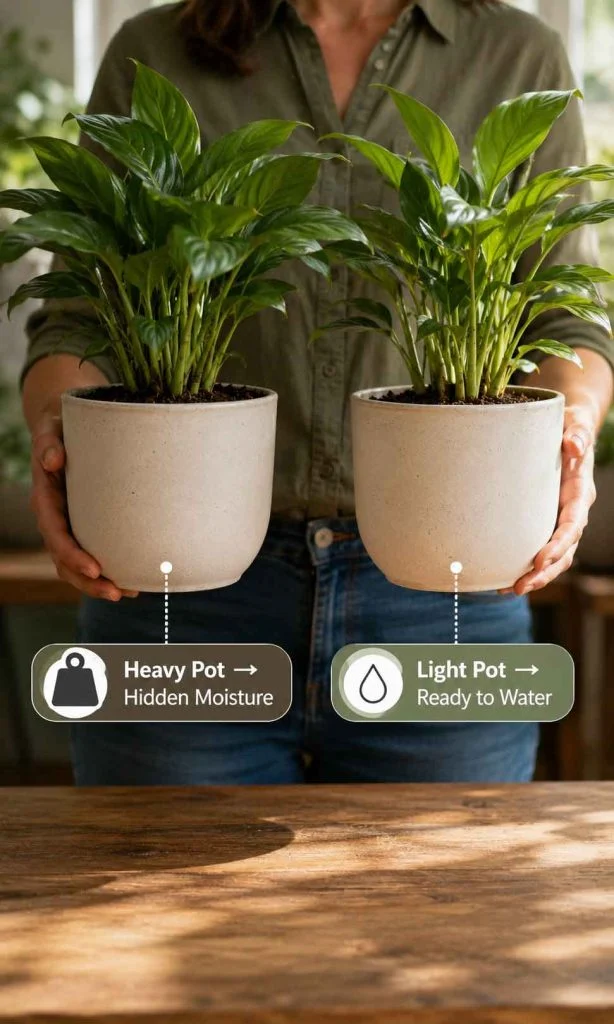 Comparing the weight of two identical plant pots