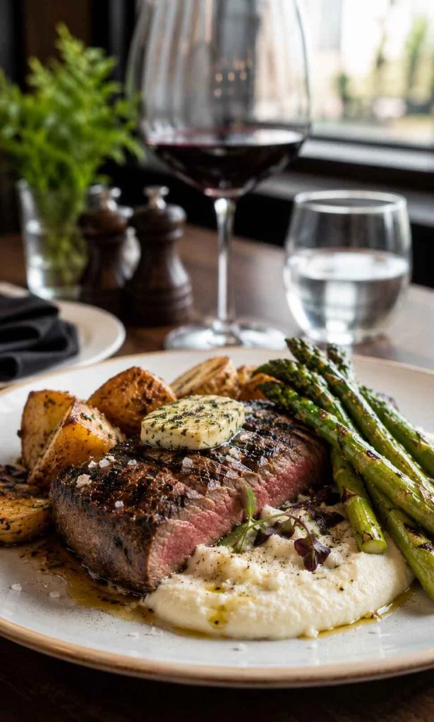 Restaurant dish showing multiple contrasting food textures
