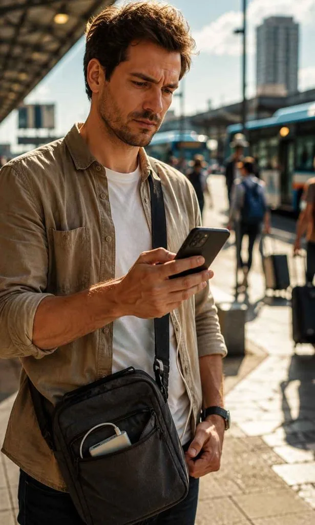 Smartphone user navigating while charging during a demanding day