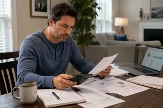 Homeowner comparing mortgage refinance rate offers, APR, and closing costs before choosing a refinance lender