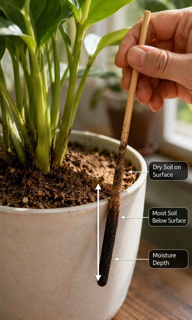 Wooden chopstick used to check soil moisture