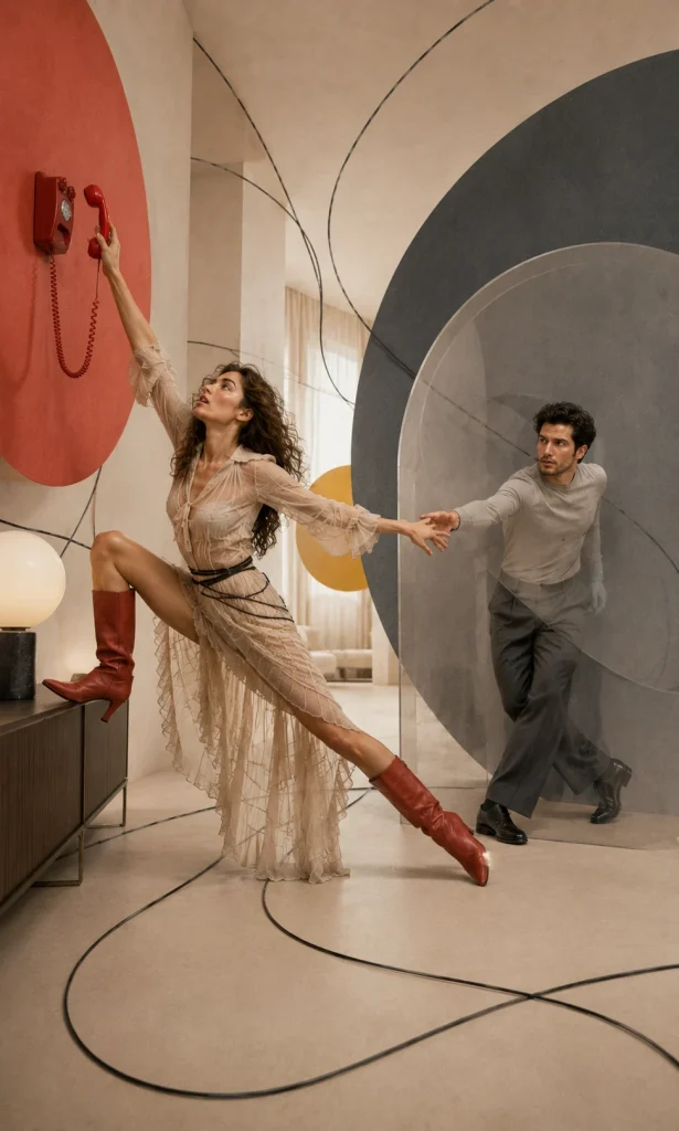 Couple reaching in different directions through translucent circles representing depression-related misunderstanding