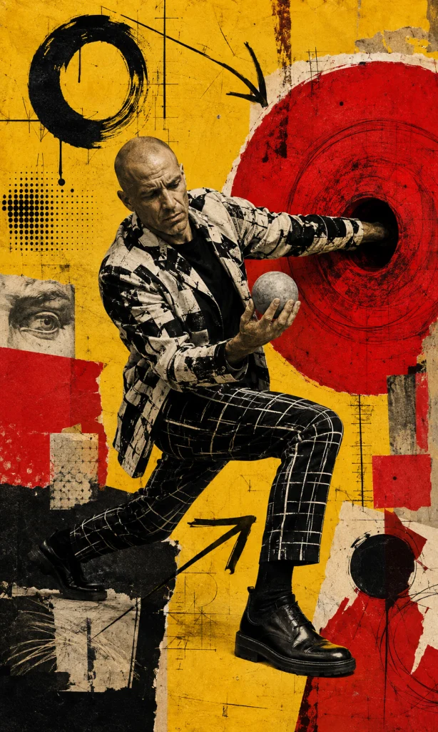 Man reaching into a bright red reward circle that becomes muted before reaching him